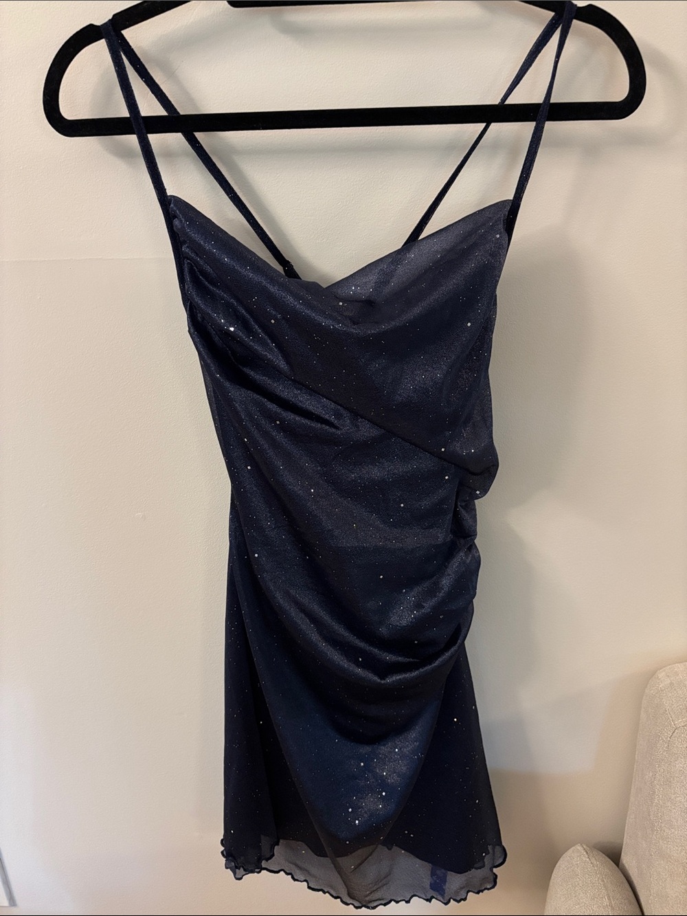 Cider Navy Sparkle Cowl Mini Dress